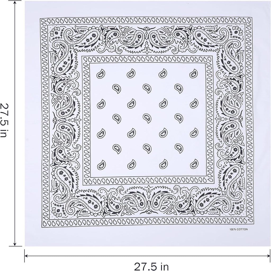 100% Cotton 27" x 27" Large Bandanas for Men & Women, Multi-Purpose Bandana Headbands, Square Head Scarf