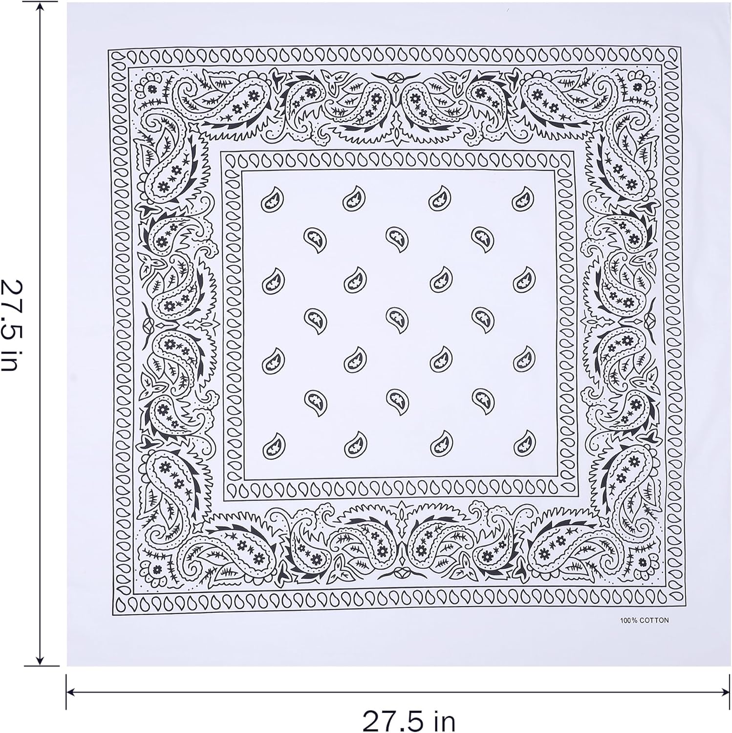 100% Cotton 27" x 27" Large Bandanas for Men & Women, Multi-Purpose Bandana Headbands, Square Head Scarf