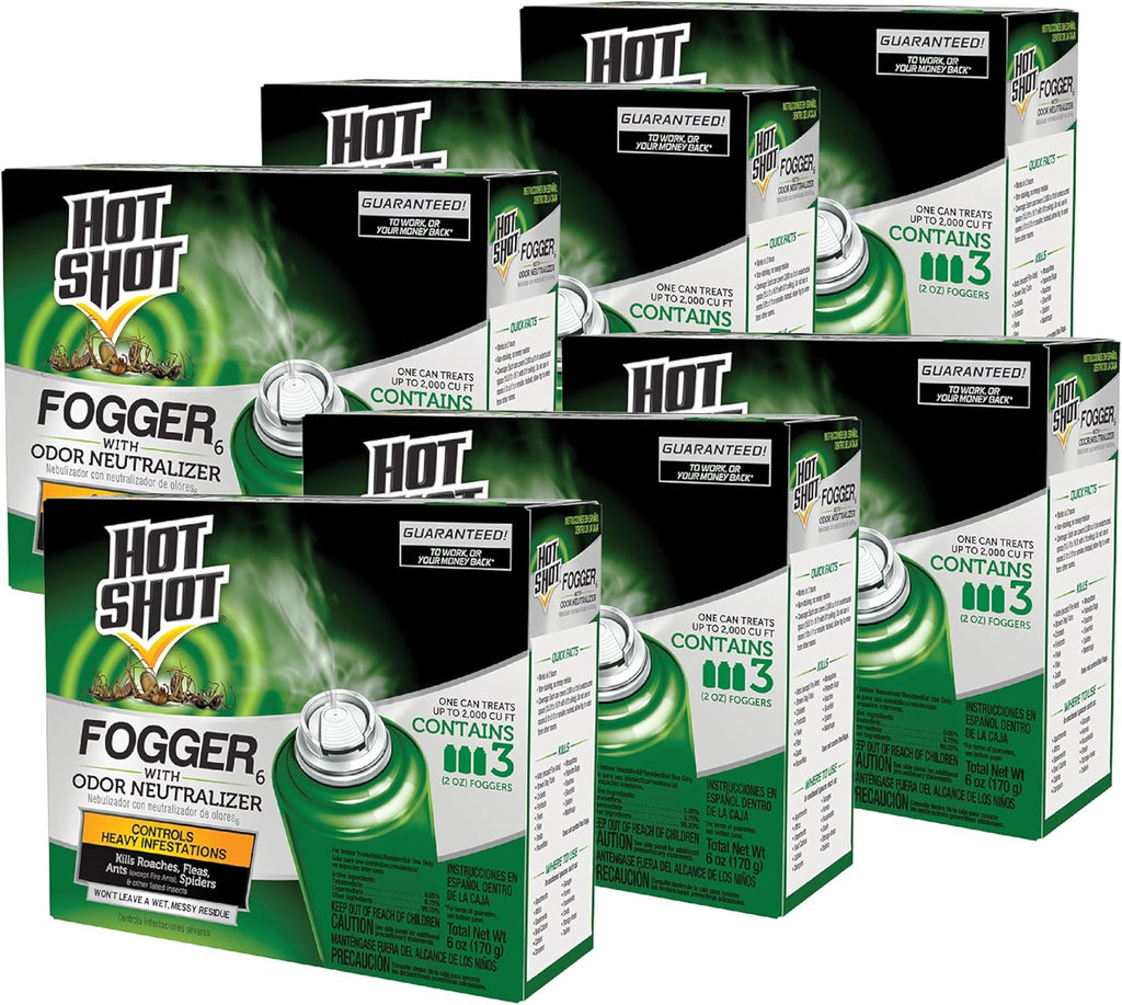 Hot Shot Fogger With Odor Neutralizer 6 Count-2 Ounce Cans (2 Pack), Controls Heavy Insect Infestations