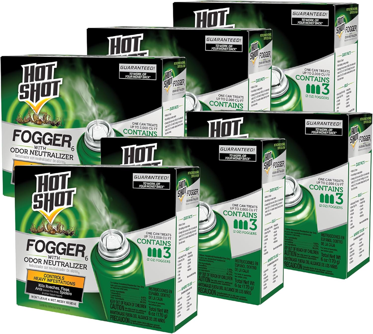 Hot Shot Fogger With Odor Neutralizer 6 Count-2 Ounce Cans (2 Pack), Controls Heavy Insect Infestations