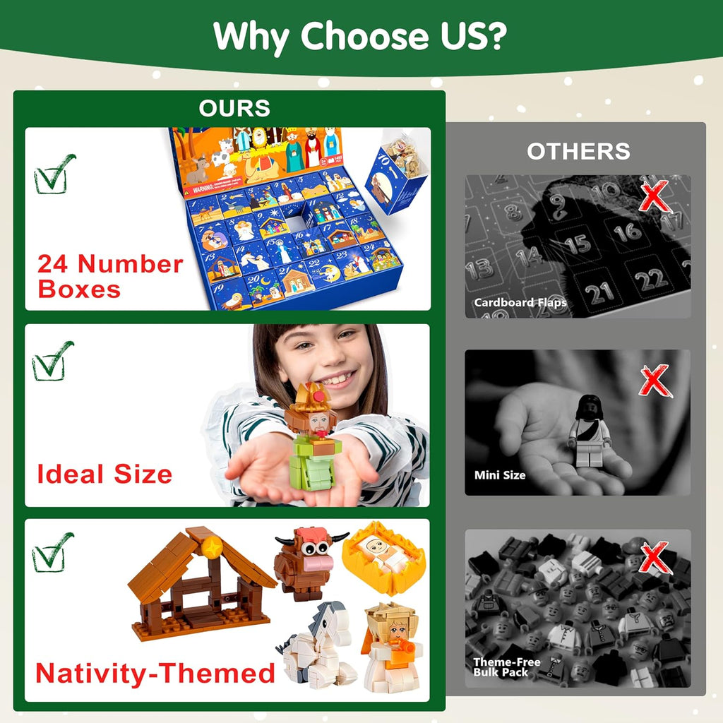 Nativity Advent Calendar 2025 Kids – 24 Days Building Blocks Kits Christmas Gifts Countdown Calendar Set, Stocking Stuffer Building Toys for Boys, Girls, Teens & Adults Ages 6+