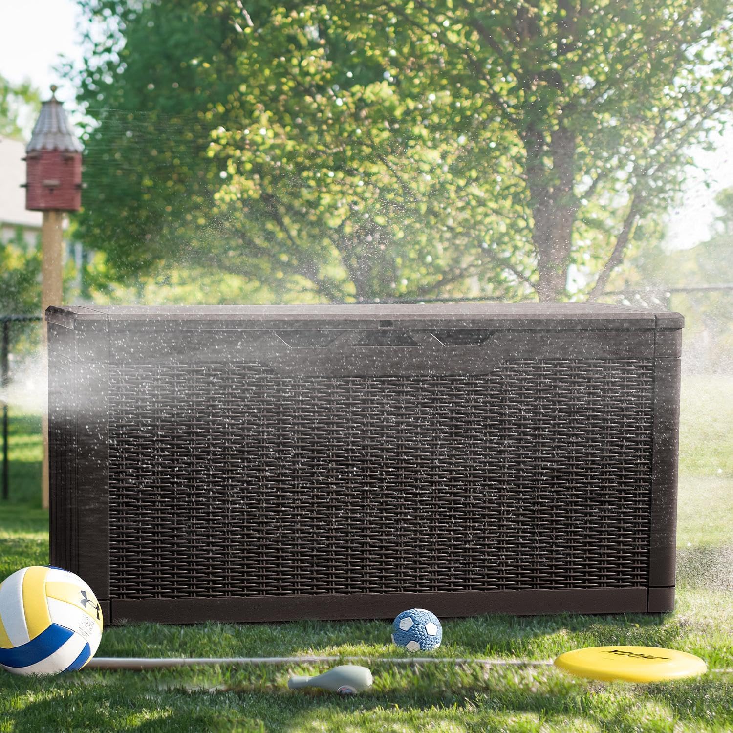 Greesum 31 Gallon Resin Deck Box Large Outdoor Storage for Patio Furniture, Garden Tools, Pool Supplies, Weatherproof and UV Resistant, Lockable, Dark Black