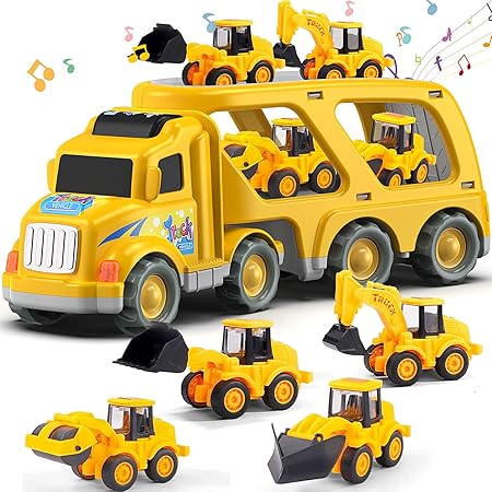 Veslier Construction Truck Toys for Boys Girls Age 1 2 3 4 5 6 Years Old，Carrier Transport Trucks for Kids 1-3 3-5 Year Old，Christmas Birthday Gift Toddler Toys.