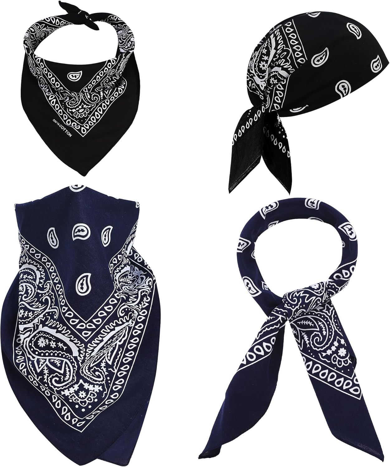 100% Cotton 27" x 27" Large Bandanas for Men & Women, Multi-Purpose Bandana Headbands, Square Head Scarf