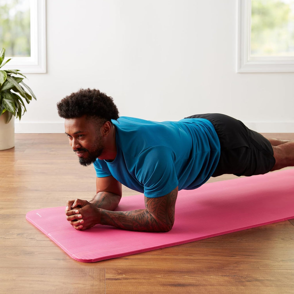 Basics 1/2 Inch Extra Thick Exercise Yoga Mat with Carrying Strap, Cushioned Support, for Fitness and Gym Workouts