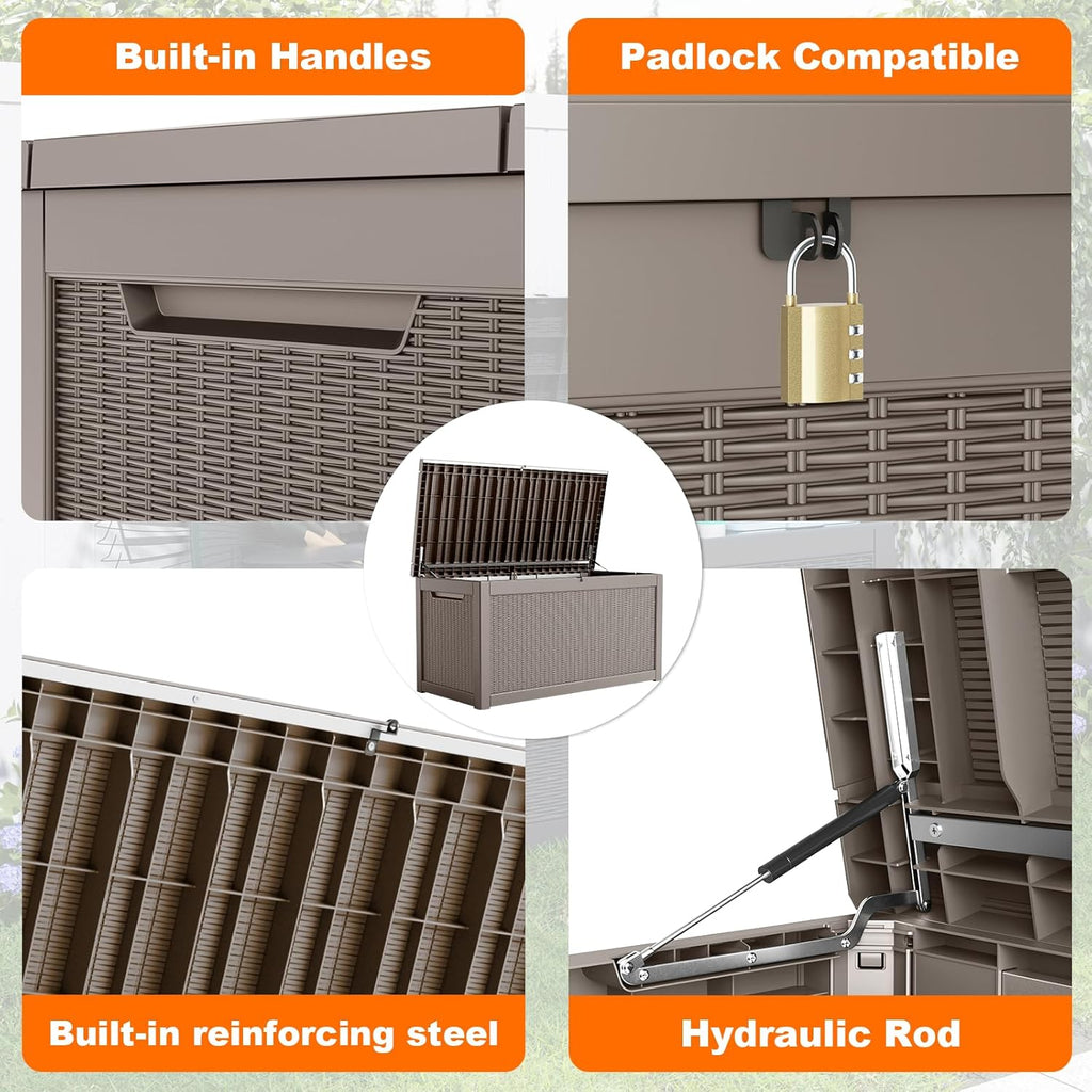 80 Gallon Resin Deck Box, Lockable Patio Outdoor Storage Box for Furniture, Garden Tools and Tools Storage, Waterproof Outside Storage Box - Black