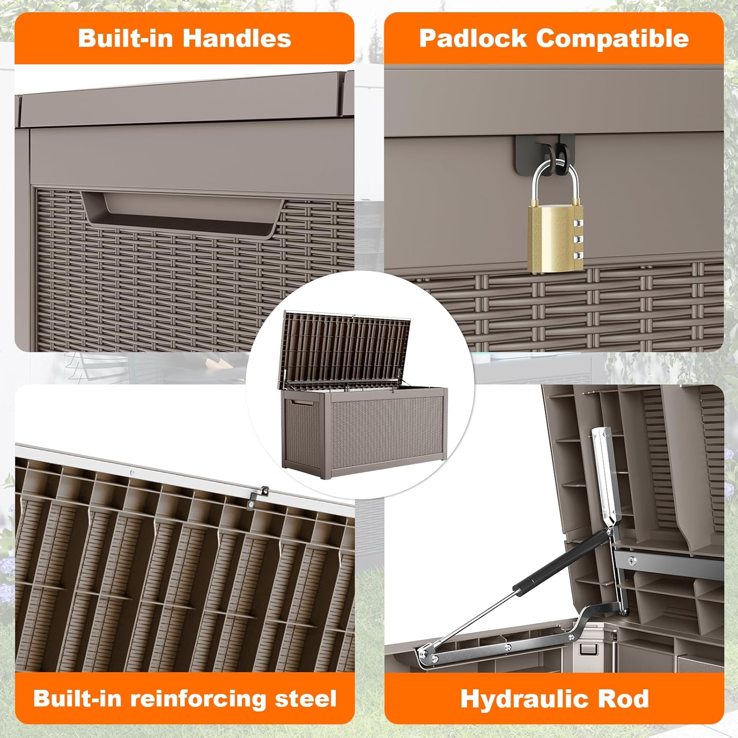 80 Gallon Resin Deck Box, Lockable Patio Outdoor Storage Box for Furniture, Garden Tools and Tools Storage, Waterproof Outside Storage Box - Black