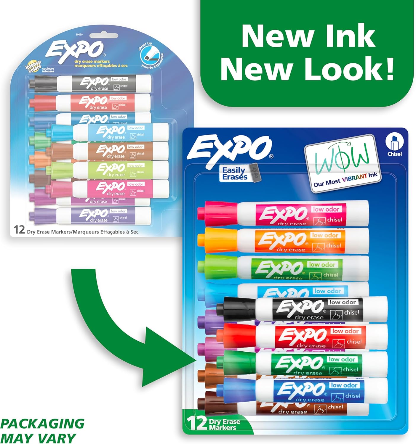 EXPO Dry Erase Markers, Low Odor Ink, Assorted Colors, Chisel Tip, 12 Count - Easily Erases, Vibrant Ink, Ideal for Classroom, Back to School Supplies, Teachers, Office, Whiteboard & Home