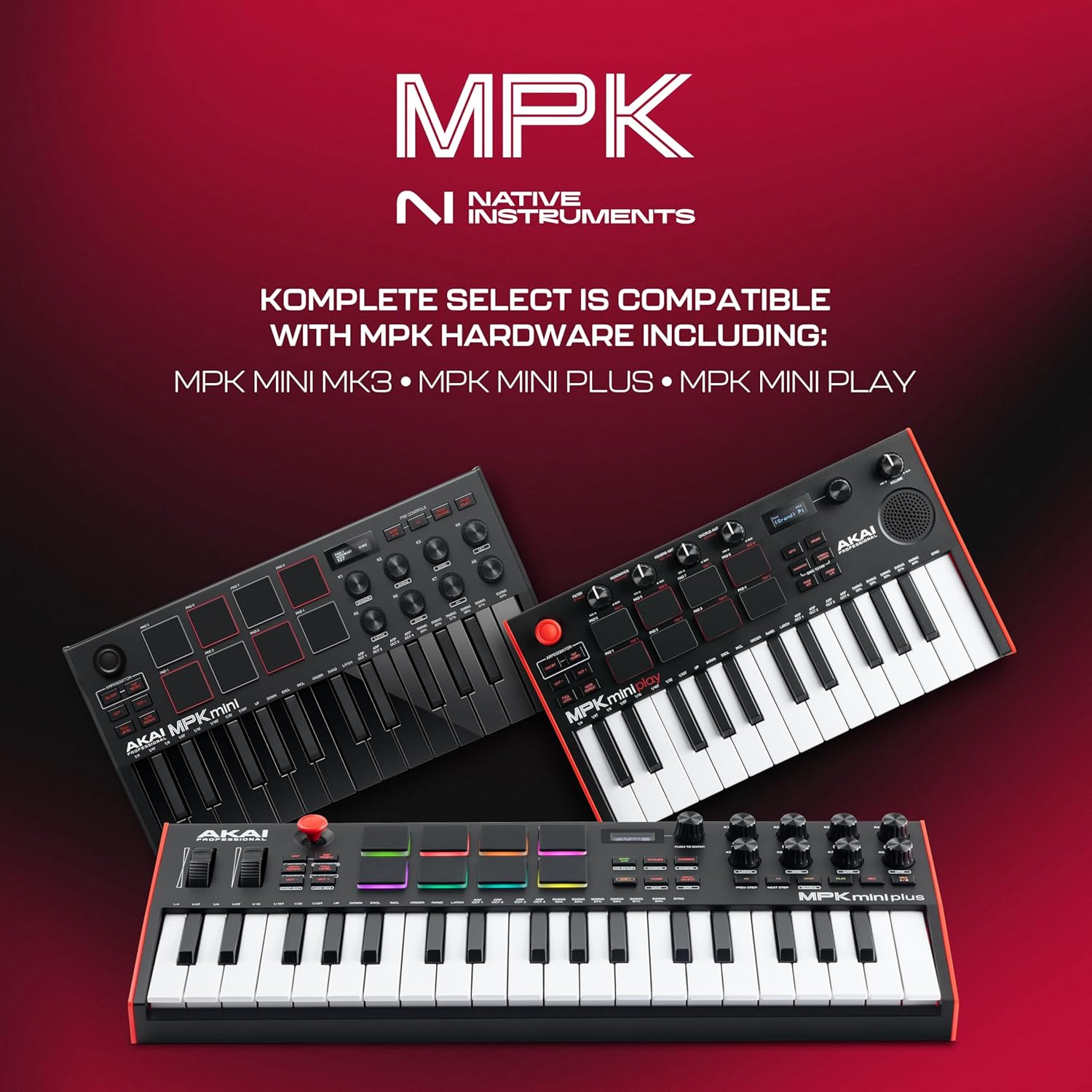 Akai Professional MPK Mini MK3 - 25 Key USB MIDI Keyboard Controller With 8 Backlit Drum Pads, 8 Knobs, Music Production Software and Native Instruments Sound Package (NKS Integration)