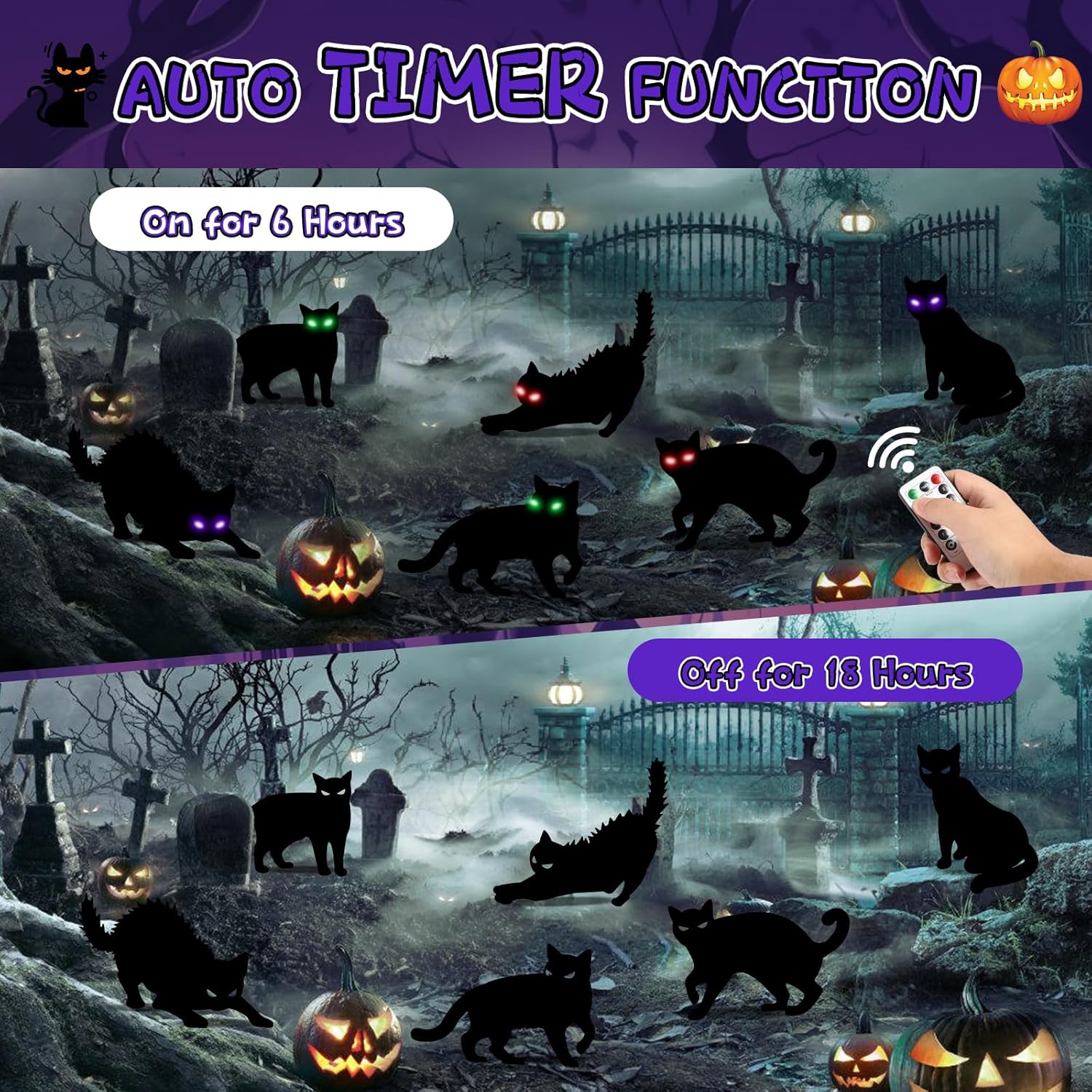 6Pack Black Cat Halloween Decorations Outdoor with LED Glowing Eyes Lights Black Cat Yard Stakes Halloween Decor, Waterproof Outside Cats Blow up Scary Patio Lawn Decorations