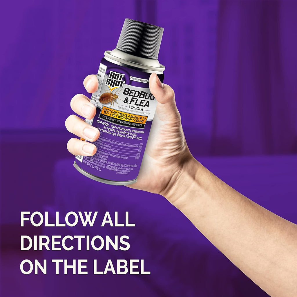 Hot Shot BedBug And Flea Fogger 3 Count-2 Ounce Cans, With Nylar, Inhibits Flea Reinfestation