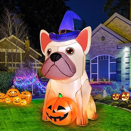 5Ft Halloween Inflatables Decorations Build-in Bright LEDs Blow Up Yard Pumpkin with Witch Hat Halloween Decorations Outdoor Clearance Decor for Holiday Party Indoor Garden Lawn Home
