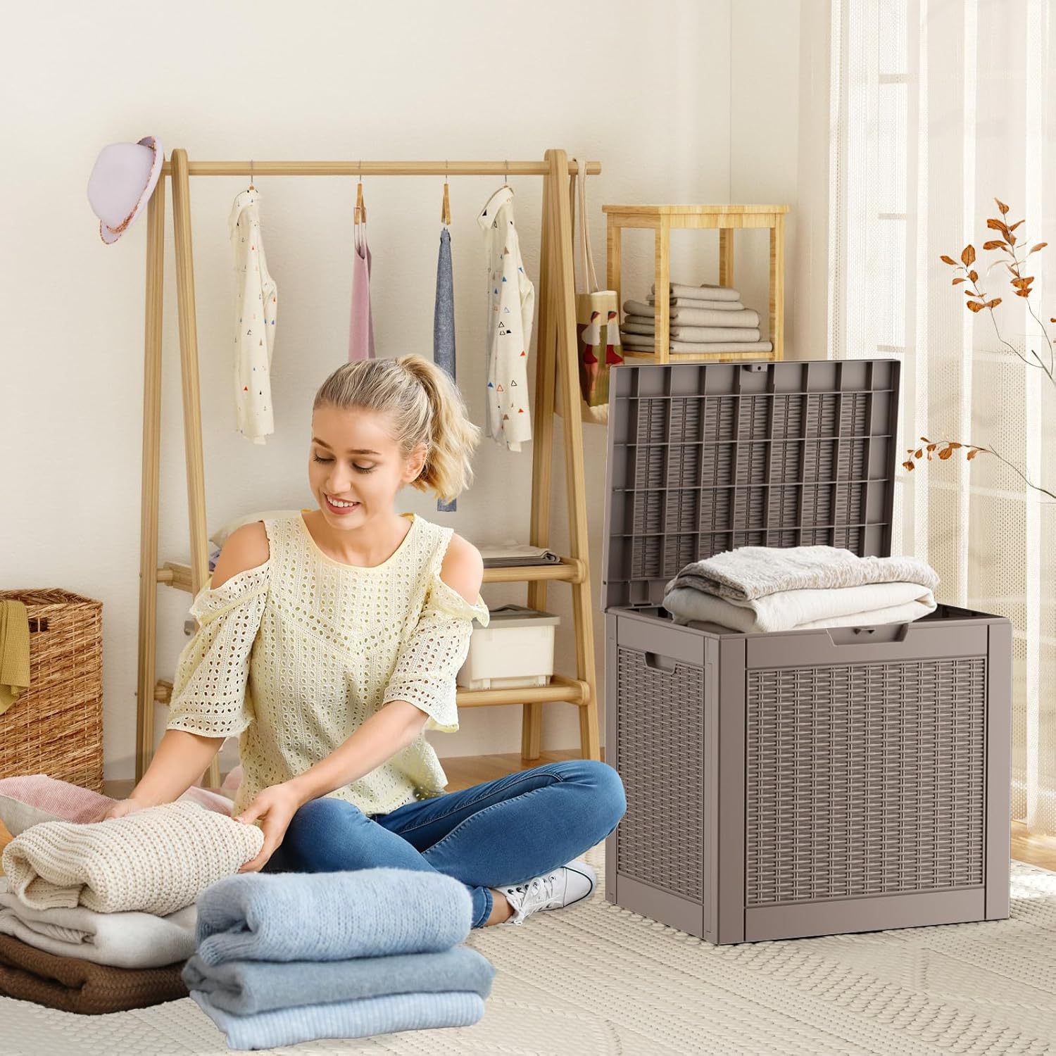 80 Gallon Resin Deck Box, Lockable Patio Outdoor Storage Box for Furniture, Garden Tools and Tools Storage, Waterproof Outside Storage Box - Black