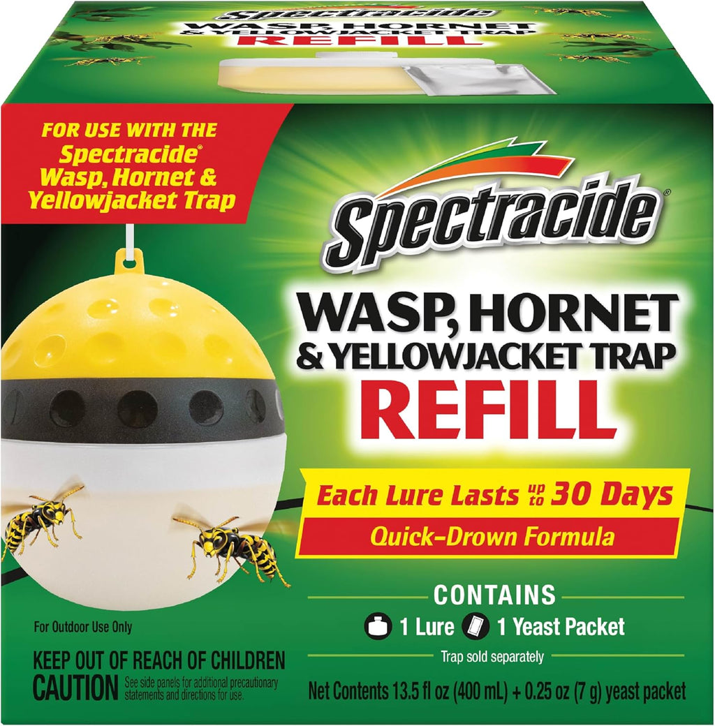 Spectracide Wasp, Hornet & Yellowjacket Trap, Hanging Wasp & Hornet Trap with a Quick-Drown Formula That Submerges & Kills Insects, 1 Count