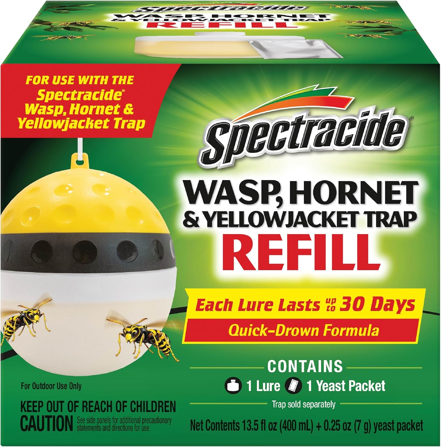 Spectracide Wasp, Hornet & Yellowjacket Trap, Hanging Wasp & Hornet Trap with a Quick-Drown Formula That Submerges & Kills Insects, 1 Count