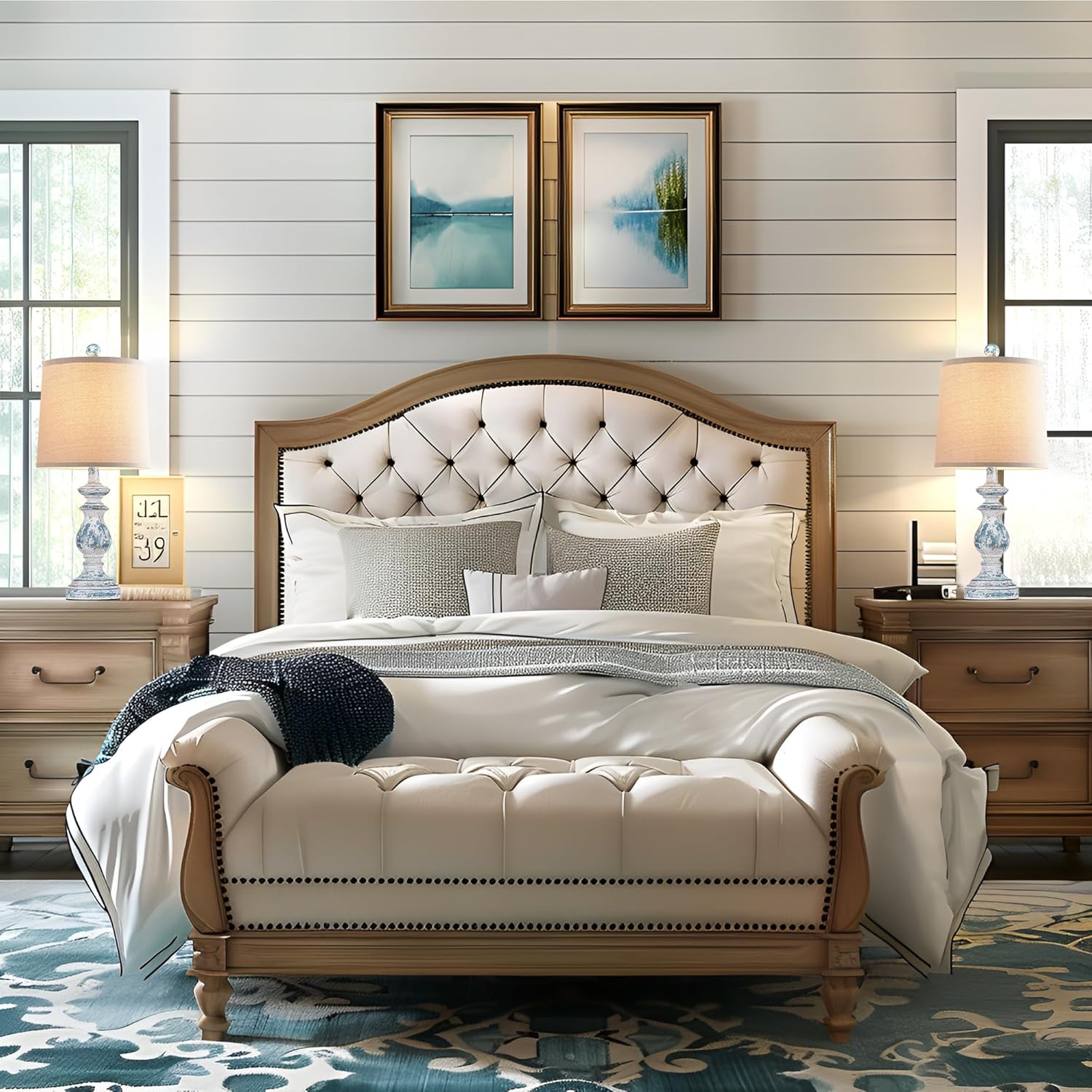 PARTPHONER Traditional Table Lamp Set of 2, Rustic Farmhouse Table Lamps for Living Room Bedroom, 22" Bedside Desk Lamps Vintage Nightstand Lamps with Linen Shades, Antique Grey