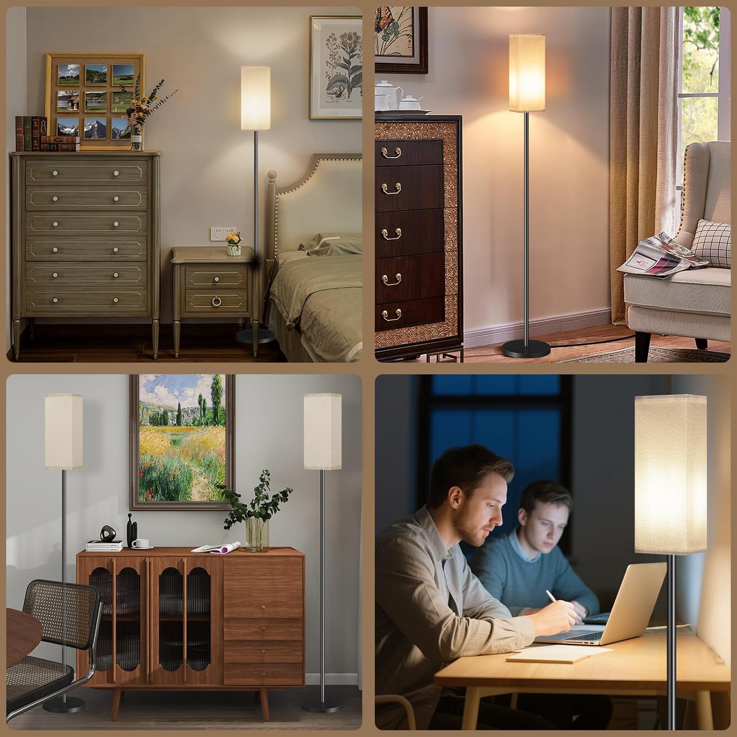 64.6" Floor Lamp, Pole with Foot Switch, Modern Standing Lamp Lampshade, Minimalist Freestanding Lamp (Bulb Not Included), for Living Room, Bedroom Office ETL Listed, Black and Beige E07LD05