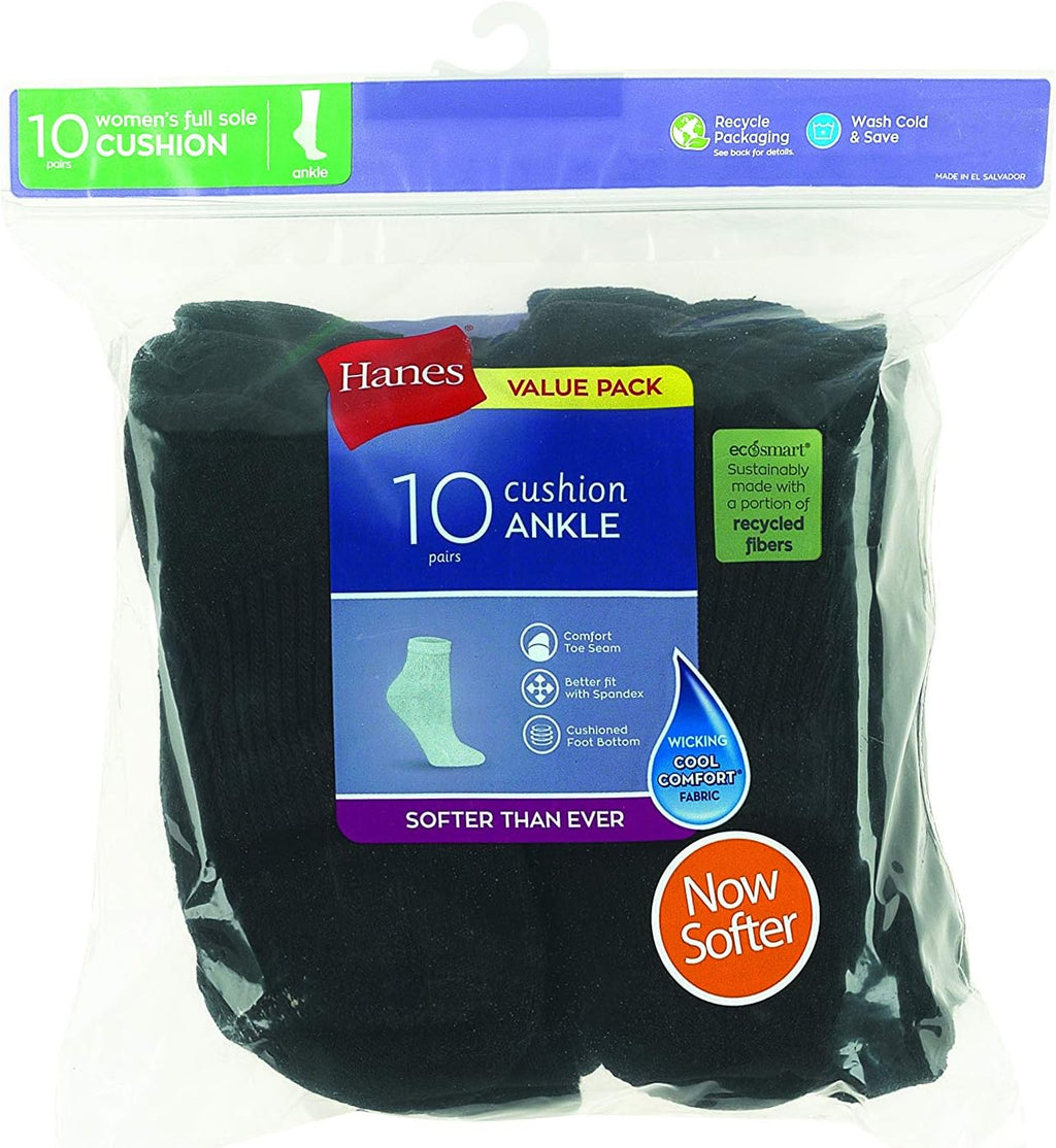 Hanes Women's Ankle, Moisture-Wicking Socks for Women, Cushioned Athletic Ankle Socks, 10-Pack