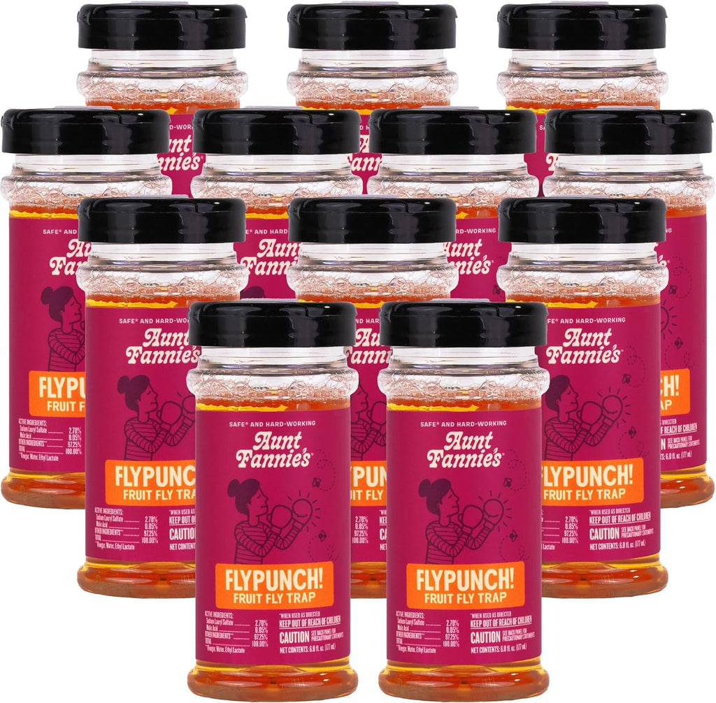 Aunt Fannie's FlyPunch Fruit Fly Trap for Indoor and Kitchen Use, Ready to Use, Made with Plant Based Ingredients, Safe Near Food, Each Bottle Lasts Up to 30 Days, Pack of 2