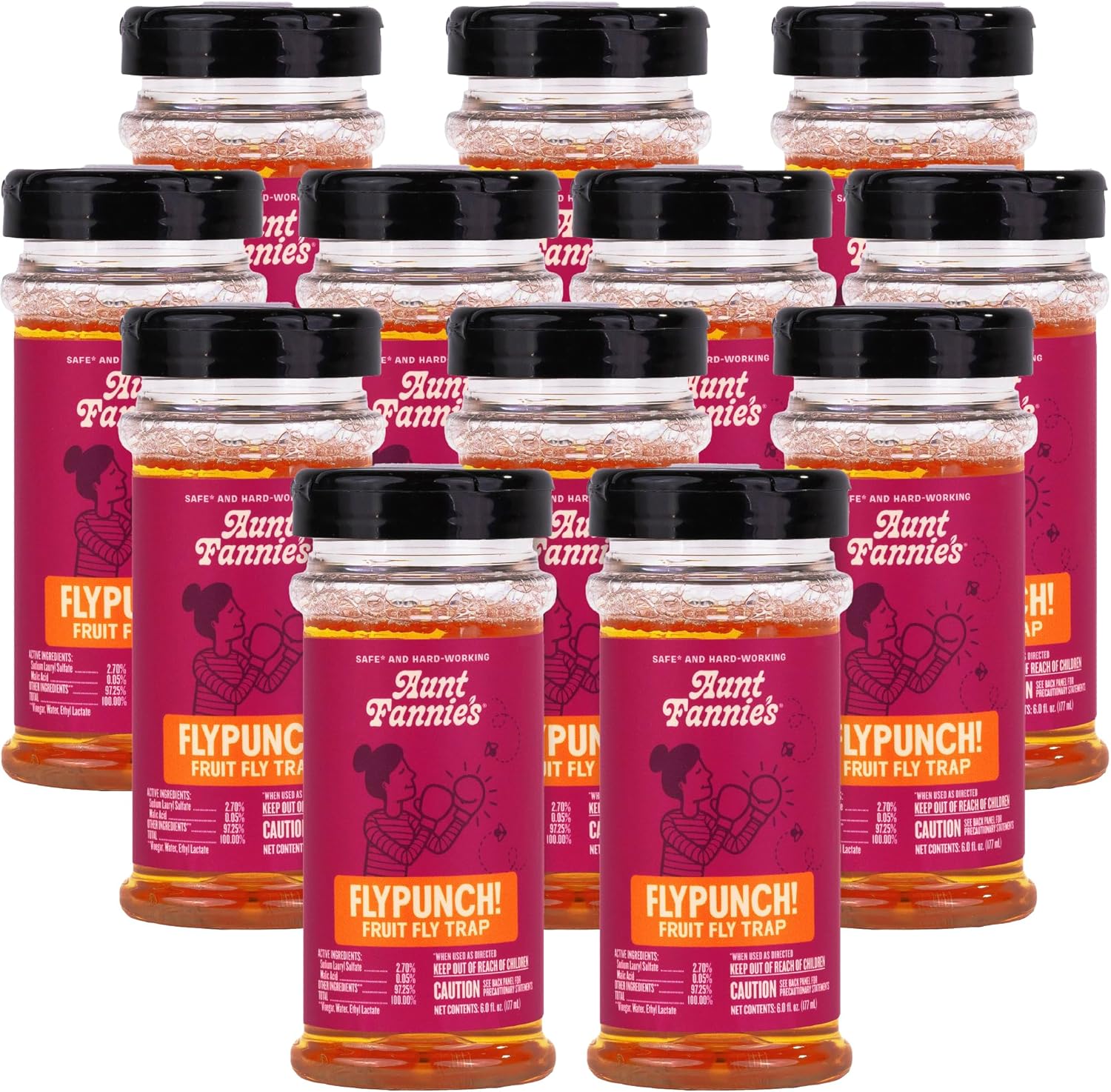 Aunt Fannie's FlyPunch Fruit Fly Trap for Indoor and Kitchen Use, Ready to Use, Made with Plant Based Ingredients, Safe Near Food, Each Bottle Lasts Up to 30 Days, Pack of 2