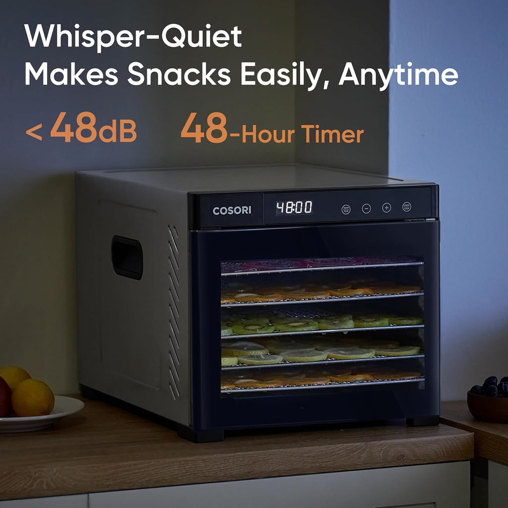 COSORI Food Dehydrator, Bigger Than 7 Trays With Large 6.5" Drying Space, 600W Power Saves More Time Than 480W, 165°F Dehydrated Dryer for Jerky, Dog Treats, Herbs, Meat, Fruit, and Yogurt, Silver