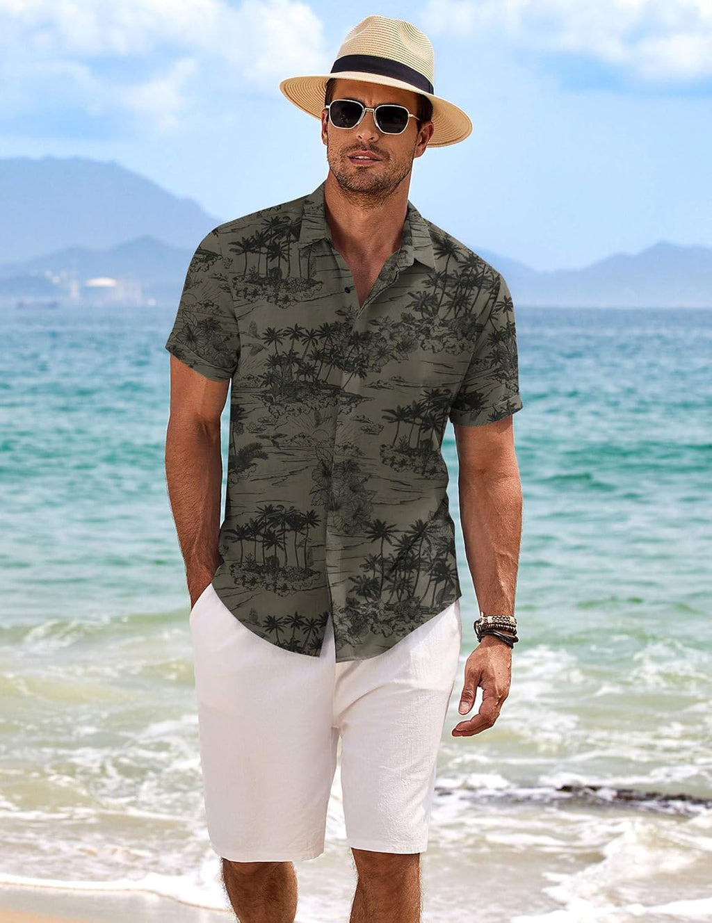 COOFANDY Men's Linen Shirts Short Sleeve Casual Shirts Button Down Shirt for Men Beach Summer Wedding Shirt