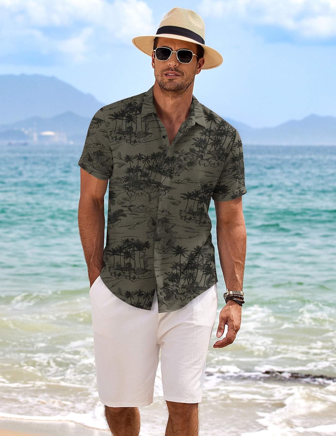 COOFANDY Men's Linen Shirts Short Sleeve Casual Shirts Button Down Shirt for Men Beach Summer Wedding Shirt