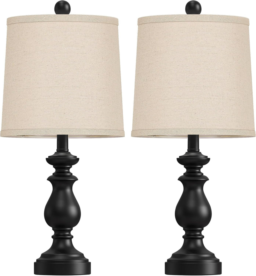 PARTPHONER Traditional Table Lamp Set of 2, Rustic Farmhouse Table Lamps for Living Room Bedroom, 22" Bedside Desk Lamps Vintage Nightstand Lamps with Linen Shades, Antique Grey