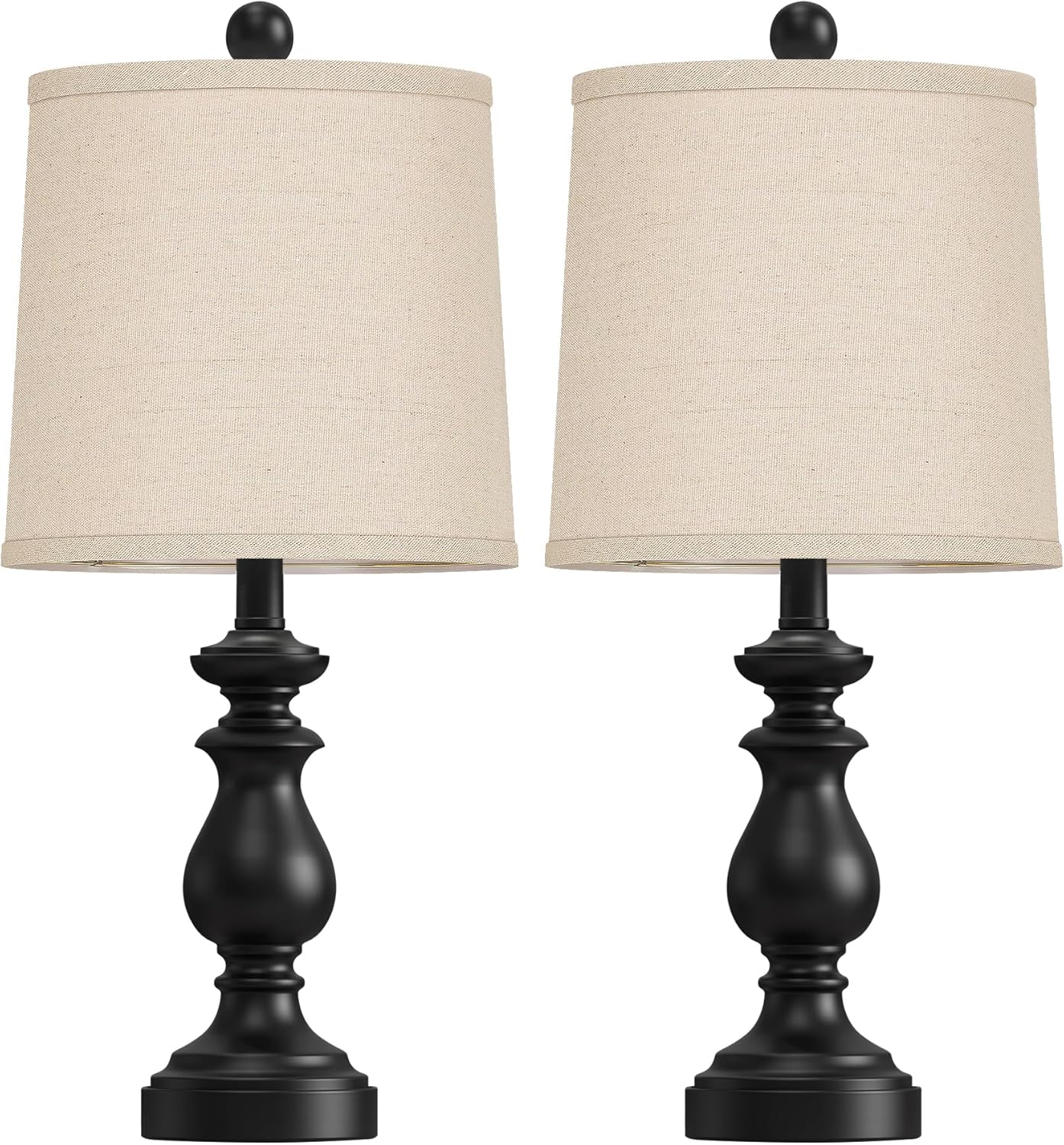 PARTPHONER Traditional Table Lamp Set of 2, Rustic Farmhouse Table Lamps for Living Room Bedroom, 22" Bedside Desk Lamps Vintage Nightstand Lamps with Linen Shades, Antique Grey