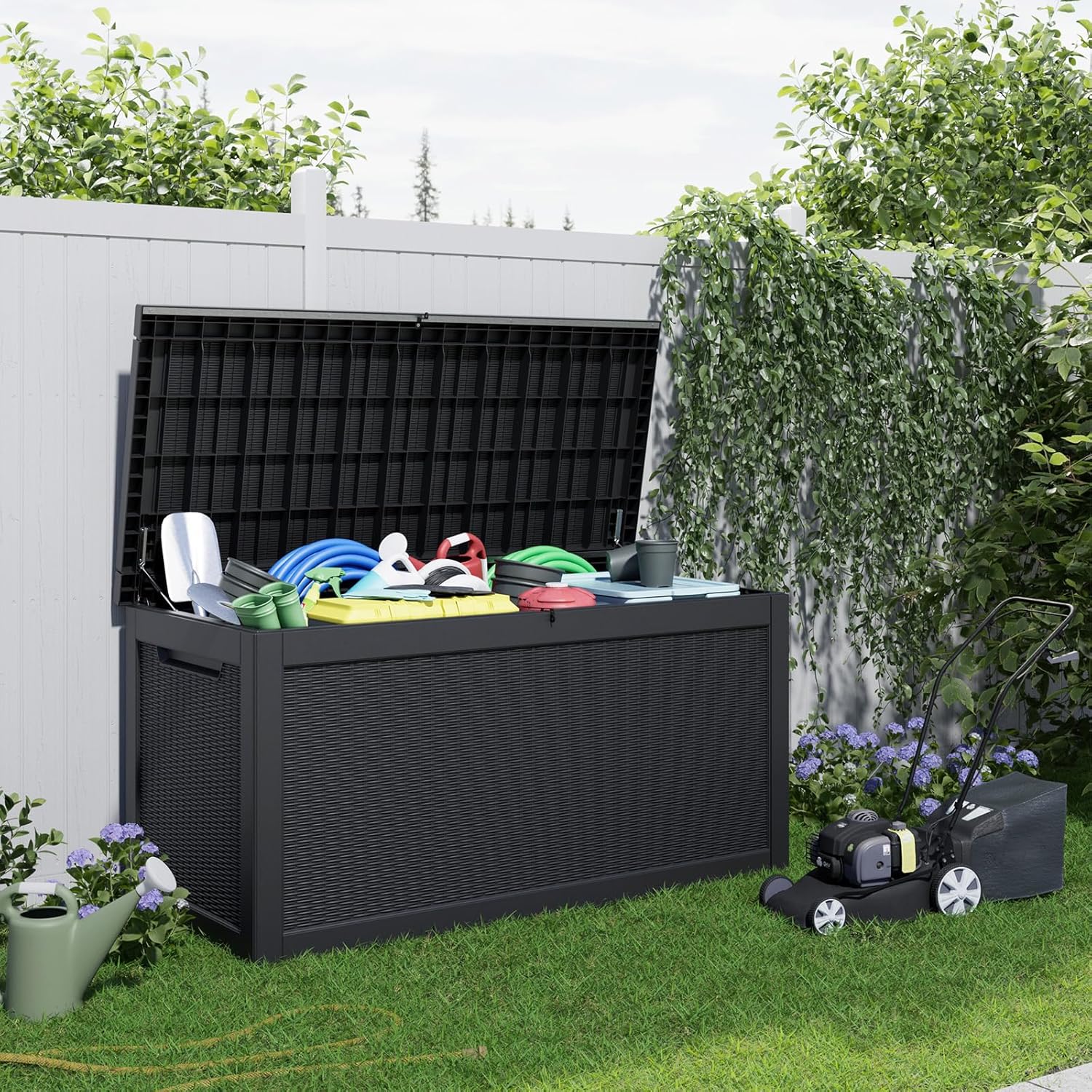 80 Gallon Resin Deck Box, Lockable Patio Outdoor Storage Box for Furniture, Garden Tools and Tools Storage, Waterproof Outside Storage Box - Black