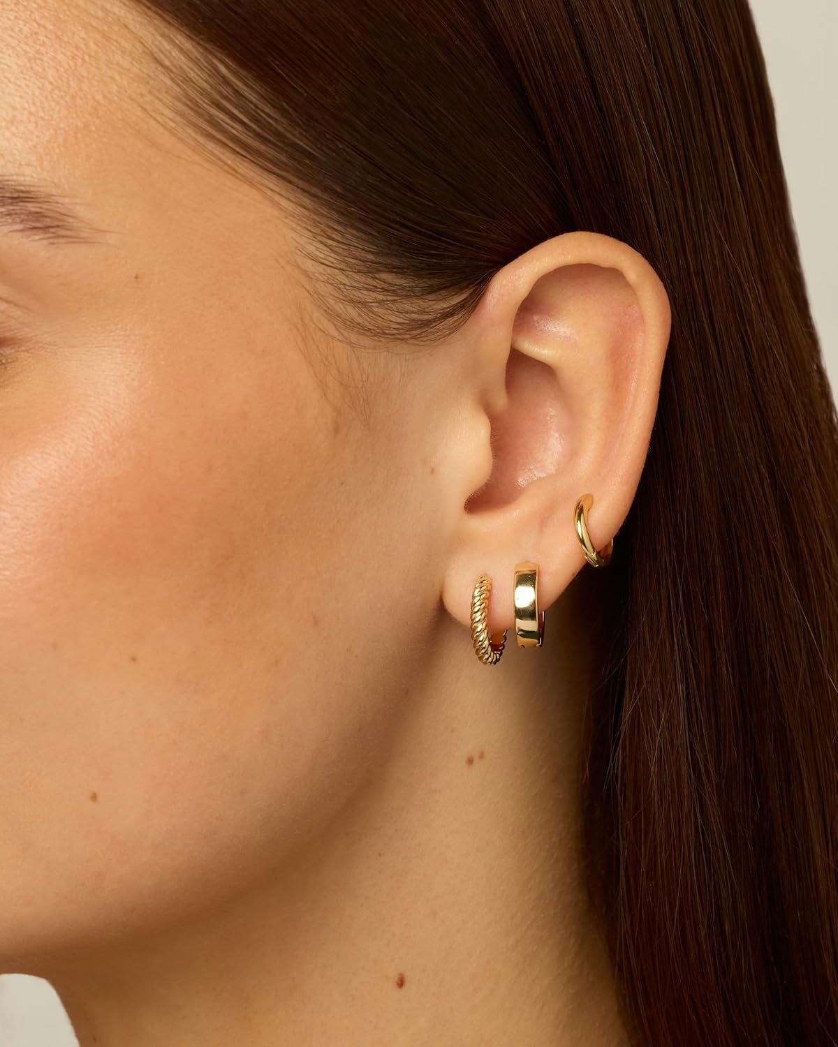 PAVOI 14K-18K Yellow Gold Plated 925 Sterling Silver Posts Three Pairs Small Hoop Earrings for Women - Statement Gold Hoop Earrings Set - Cubic Zirconia Rope Teardrop Chunky Huggie Earscape Piercings