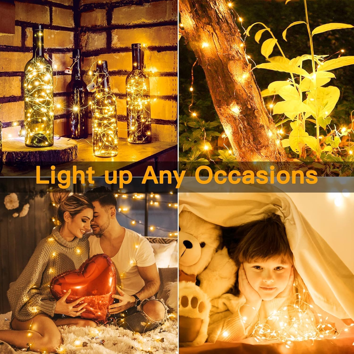 6 Pack Fairy Lights Battery Operated 7ft 20 LED Mini String Lights Twinkle Lights Silver Wire Firefly Starry Moon Lights for Mason Jars Wedding Party Christmas Centerpiece Table Decorations,Warm White