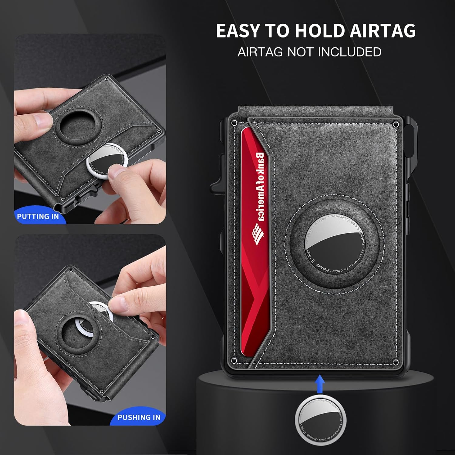 Airtag Wallet for Men, Mens Smart Wallet for Air Tag RFID Blocking, Minimalist Bifold Pop Up Aluminum Credit Card Case Holder 12+ Cards with ID Window, Gift for Men, No Airtag Included, Carbon Fiber