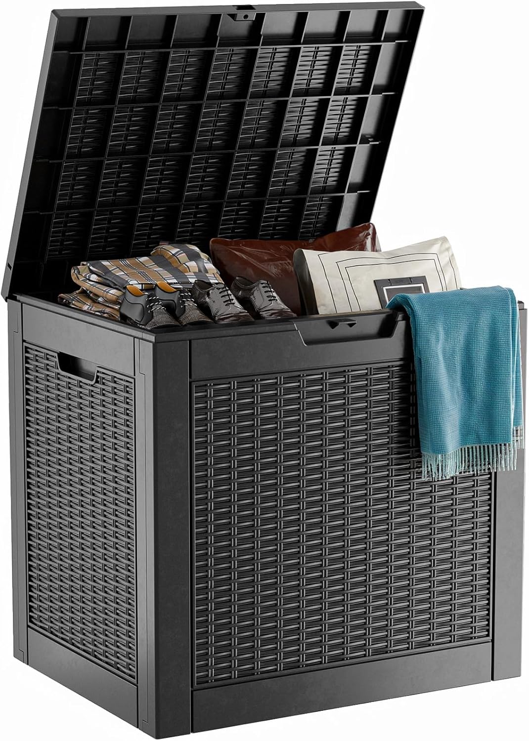 80 Gallon Resin Deck Box, Lockable Patio Outdoor Storage Box for Furniture, Garden Tools and Tools Storage, Waterproof Outside Storage Box - Black