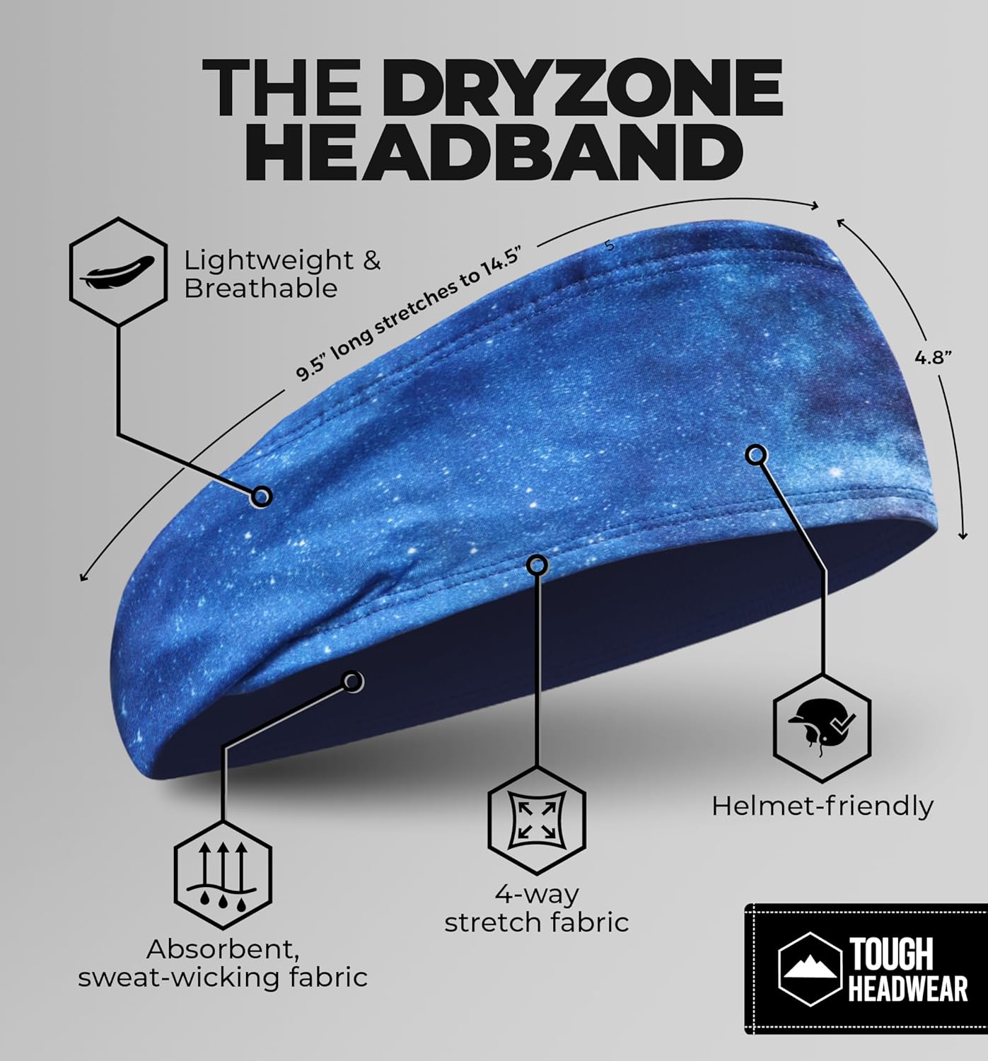 Tough Outfitters Headband for Men - Mens Headbands - Working Out Sports Performance Head Bands - Athletic Cycling Running Sweat Band, Football Headbands - Sweat Bands Men/Women