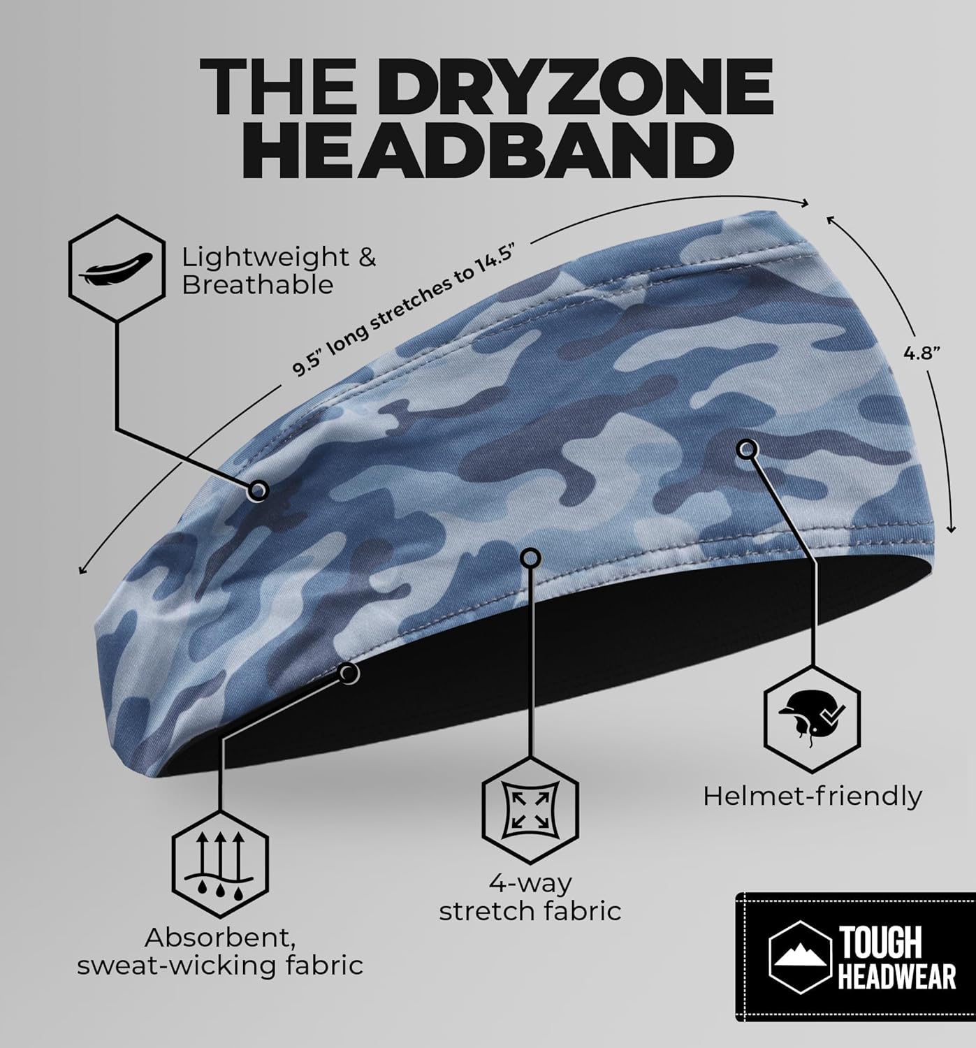 Tough Outfitters Headband for Men - Mens Headbands - Working Out Sports Performance Head Bands - Athletic Cycling Running Sweat Band, Football Headbands - Sweat Bands Men/Women