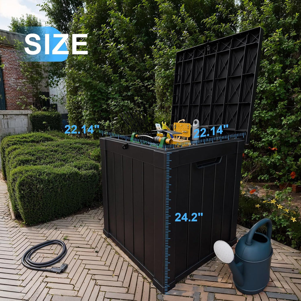 80 Gallon Resin Deck Box, Lockable Patio Outdoor Storage Box for Furniture, Garden Tools and Tools Storage, Waterproof Outside Storage Box - Black