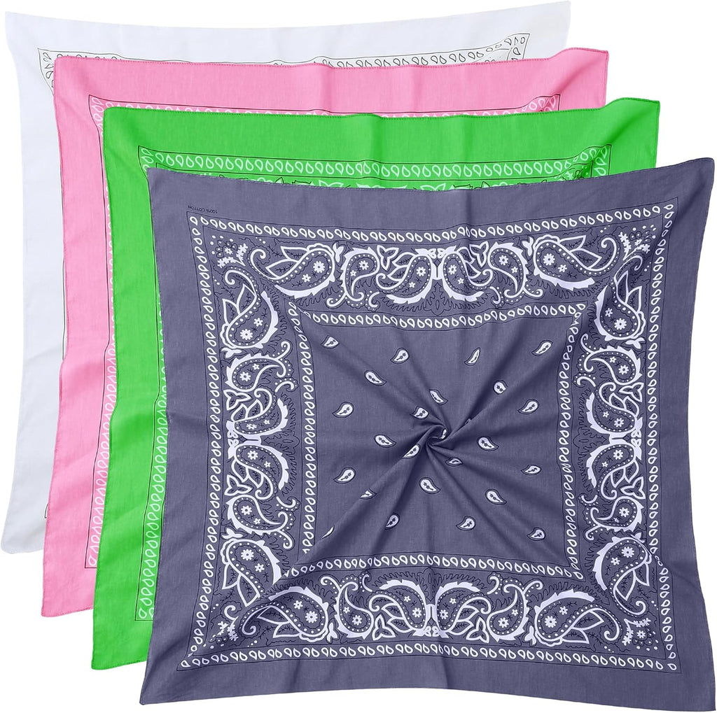 100% Cotton 27" x 27" Large Bandanas for Men & Women, Multi-Purpose Bandana Headbands, Square Head Scarf