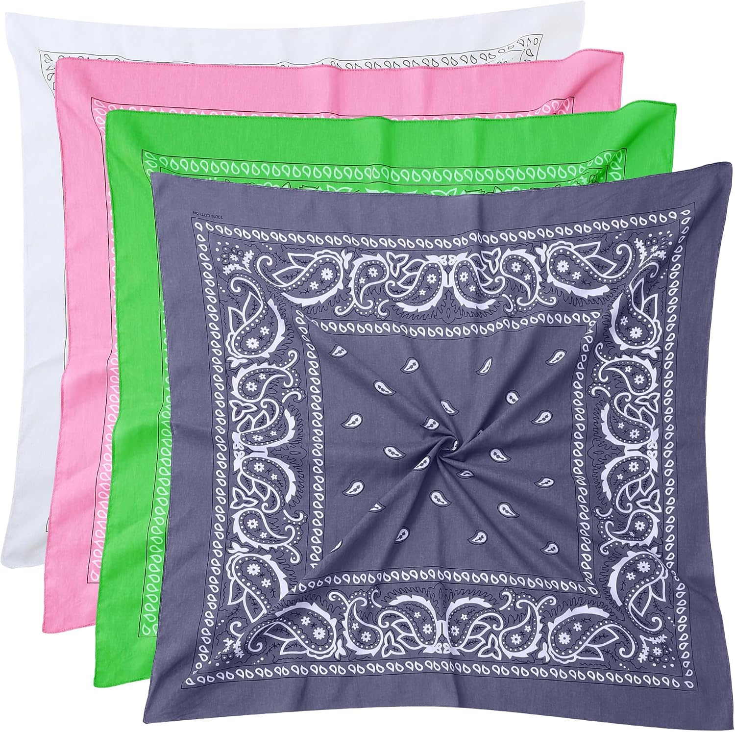 100% Cotton 27" x 27" Large Bandanas for Men & Women, Multi-Purpose Bandana Headbands, Square Head Scarf