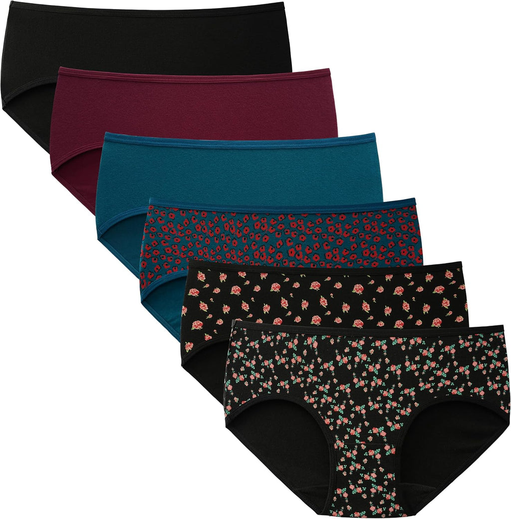 INNERSY Womens Underwear Cotton Hipster Panties Regular & Plus Size 6-Pack