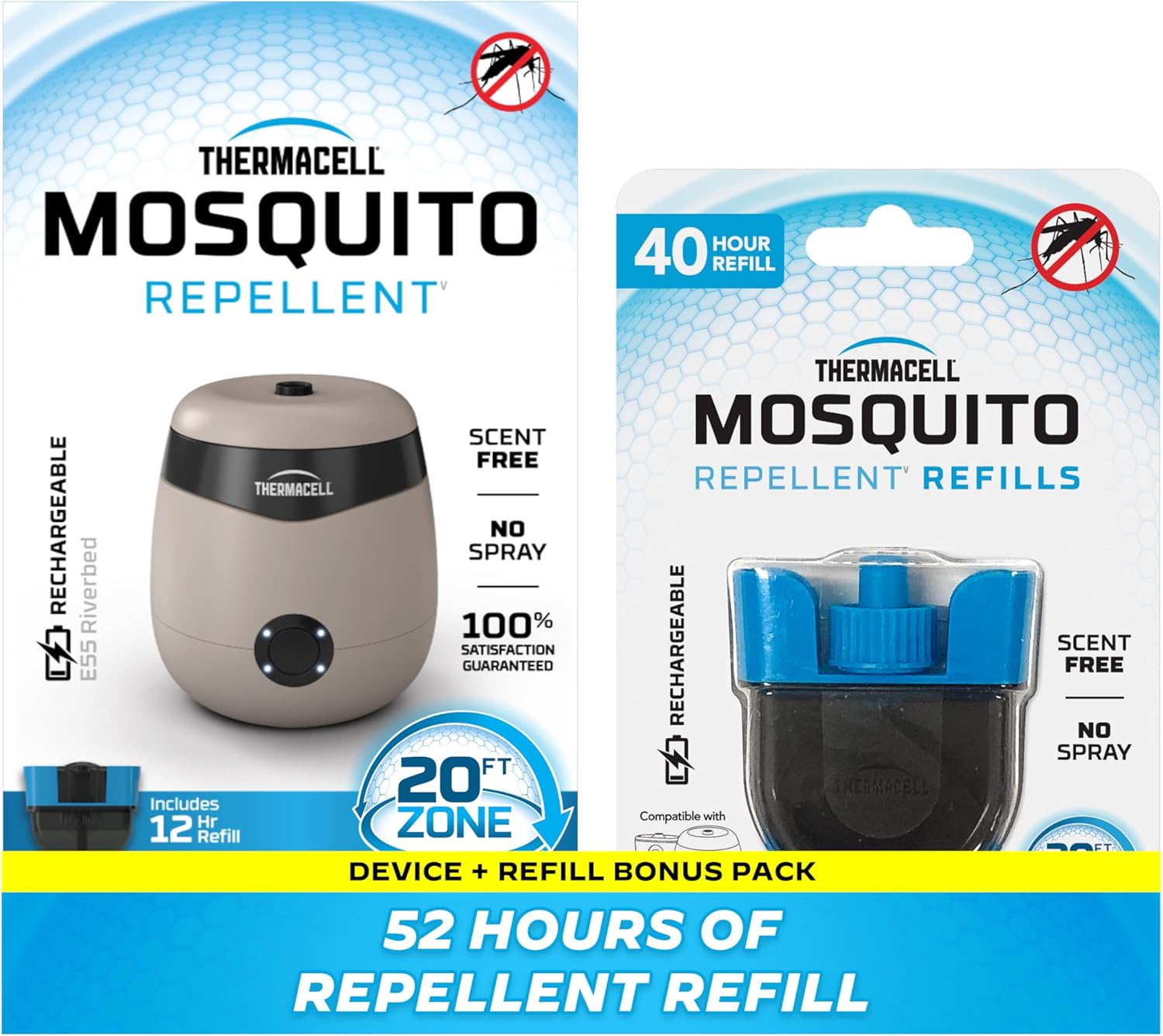 Thermacell E-Series Rechargeable Mosquito Repeller with 20’ Mosquito Protection Zone; Bug Spray Alternative; Scent Free