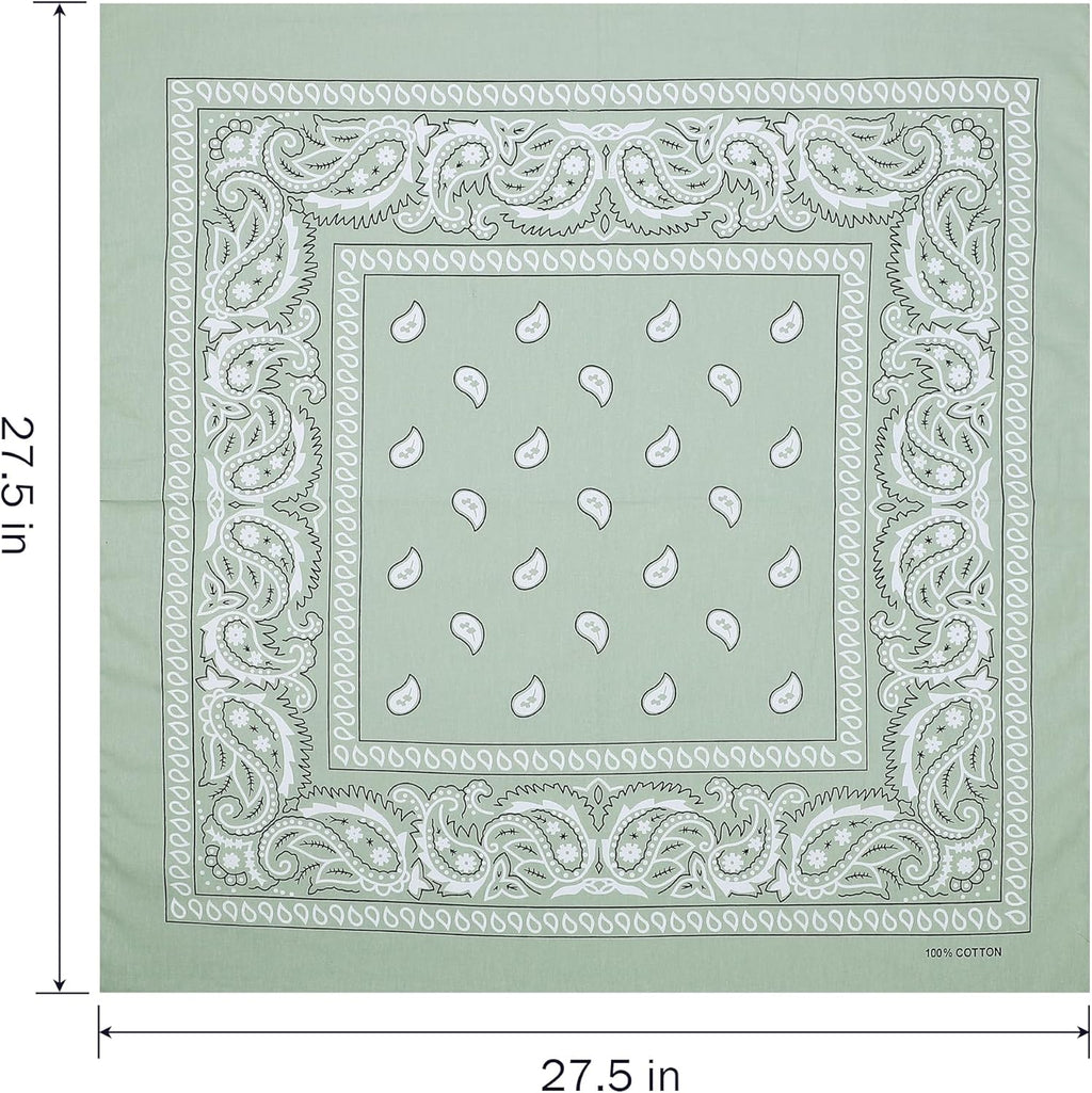 100% Cotton 27" x 27" Large Bandanas for Men & Women, Multi-Purpose Bandana Headbands, Square Head Scarf