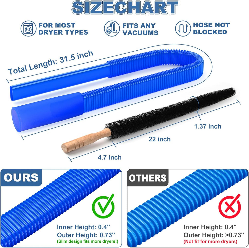 2 Pieces Dryer Vent Cleaner Kit Compatible with Most Vacuum Cleaner, Dryer Lint Brush and Vacuum Hose Attachment with Universal Connector, Quickly Lint Remover