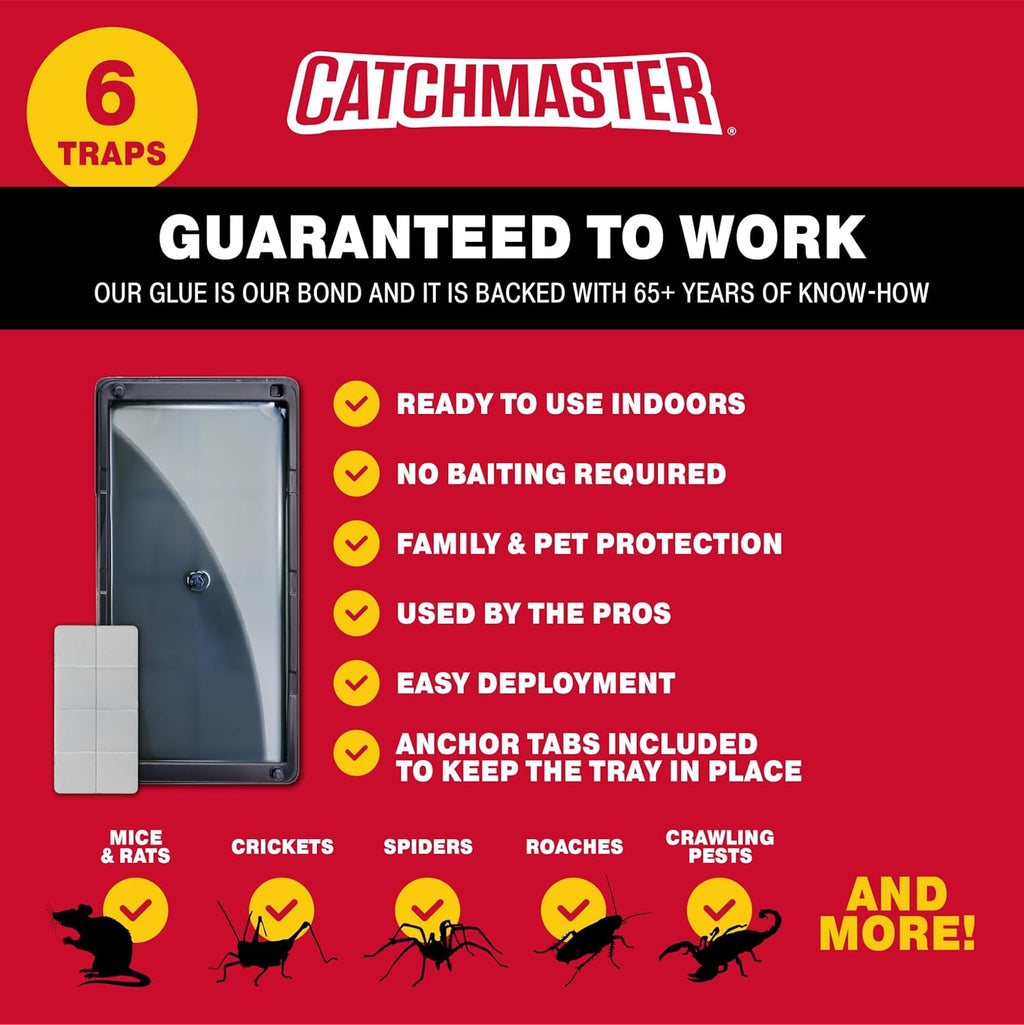 Catchmaster Rat, Snake and Mouse Traps 10Pk, Large Bulk Glue Rat Traps for Home, Adhesive Plastic Tray for Inside House, Snake, Mice, & Spider Catcher, Pest Control for House & Garage