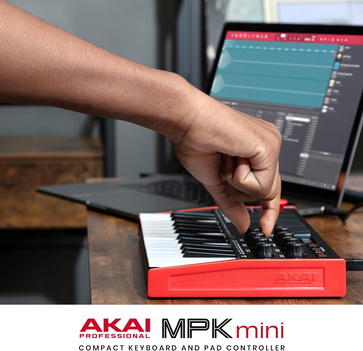 Akai Professional MPK Mini MK3 - 25 Key USB MIDI Keyboard Controller With 8 Backlit Drum Pads, 8 Knobs, Music Production Software and Native Instruments Sound Package (NKS Integration)
