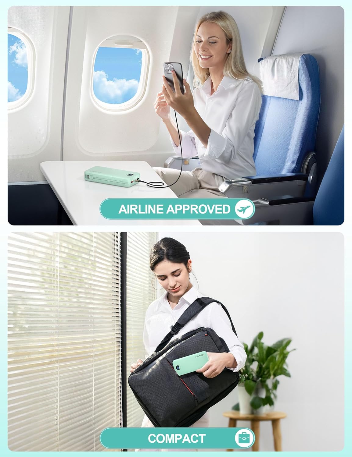 Portable Charger Power Bank, 12000mAh 22.5W USB C Fast Charging with Built-in Cables and Wall Plug, Travel Essential Battery Pack with LED Display for iPhone, iPad, Samsung Pink