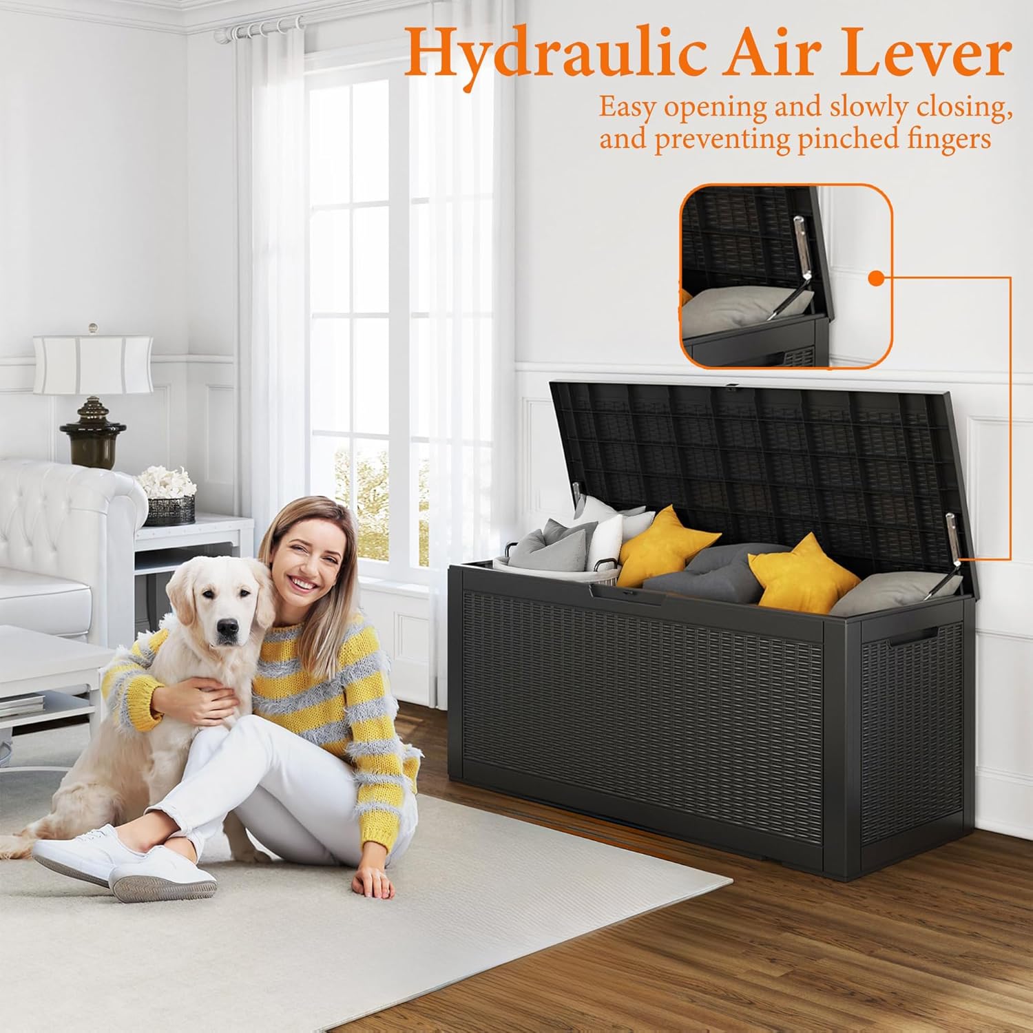 80 Gallon Resin Deck Box, Lockable Patio Outdoor Storage Box for Furniture, Garden Tools and Tools Storage, Waterproof Outside Storage Box - Black