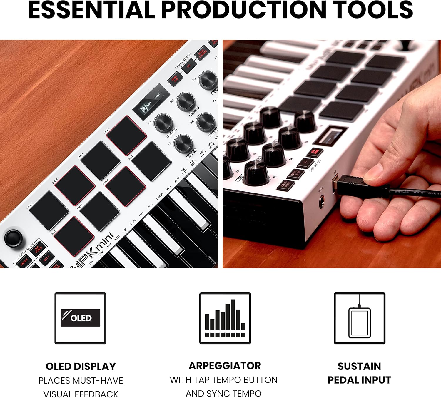 Akai Professional MPK Mini MK3 - 25 Key USB MIDI Keyboard Controller With 8 Backlit Drum Pads, 8 Knobs, Music Production Software and Native Instruments Sound Package (NKS Integration)