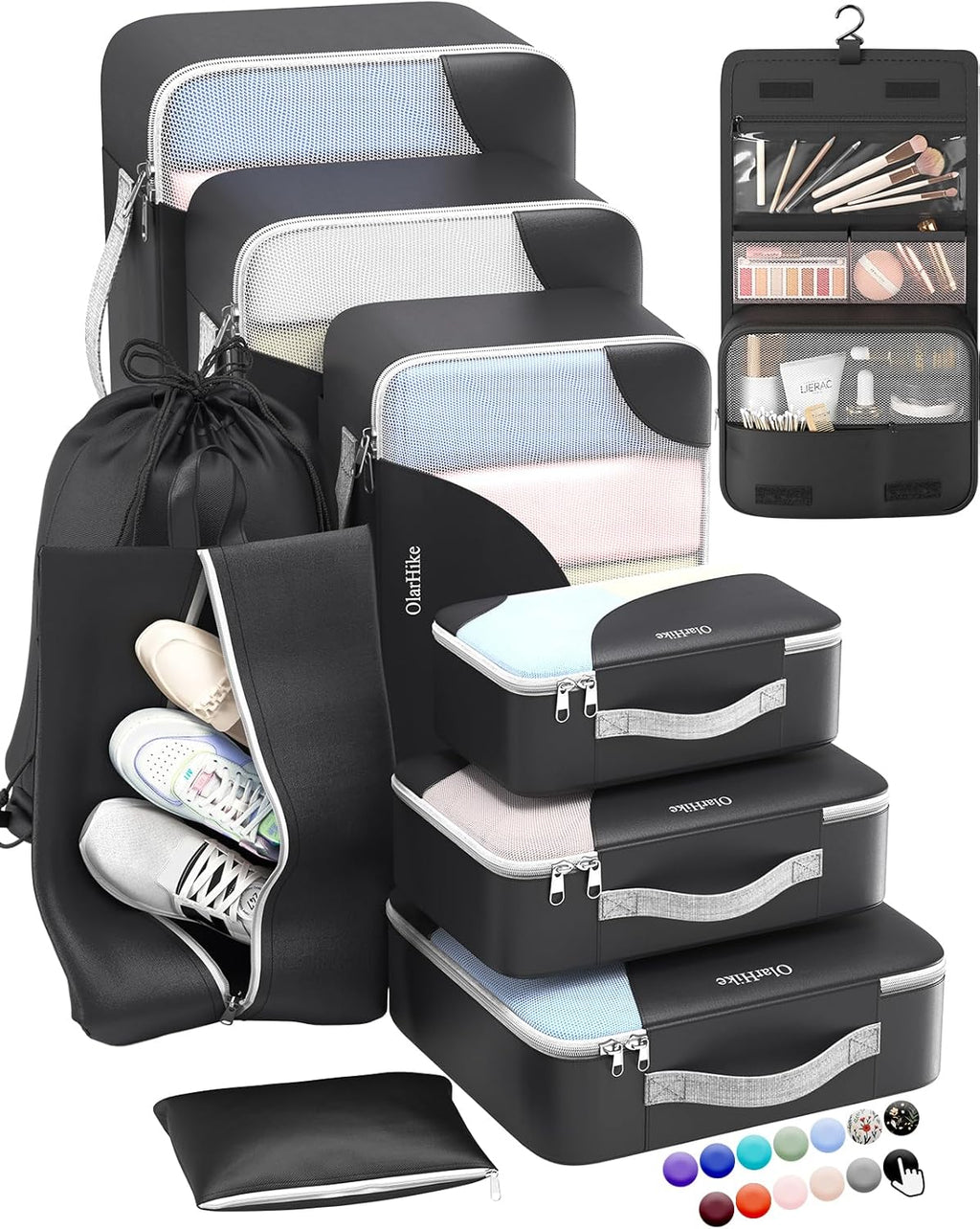10 Set/8 Set Packing Cubes for Travel, Gifts for Women Mom,Anti-Tearing Suitcase Organizer for Luggage with Shoe & Hanging Toiletry Bag,OlarHike Vacation Essentials & Accessories for Cruise Ship,Cream