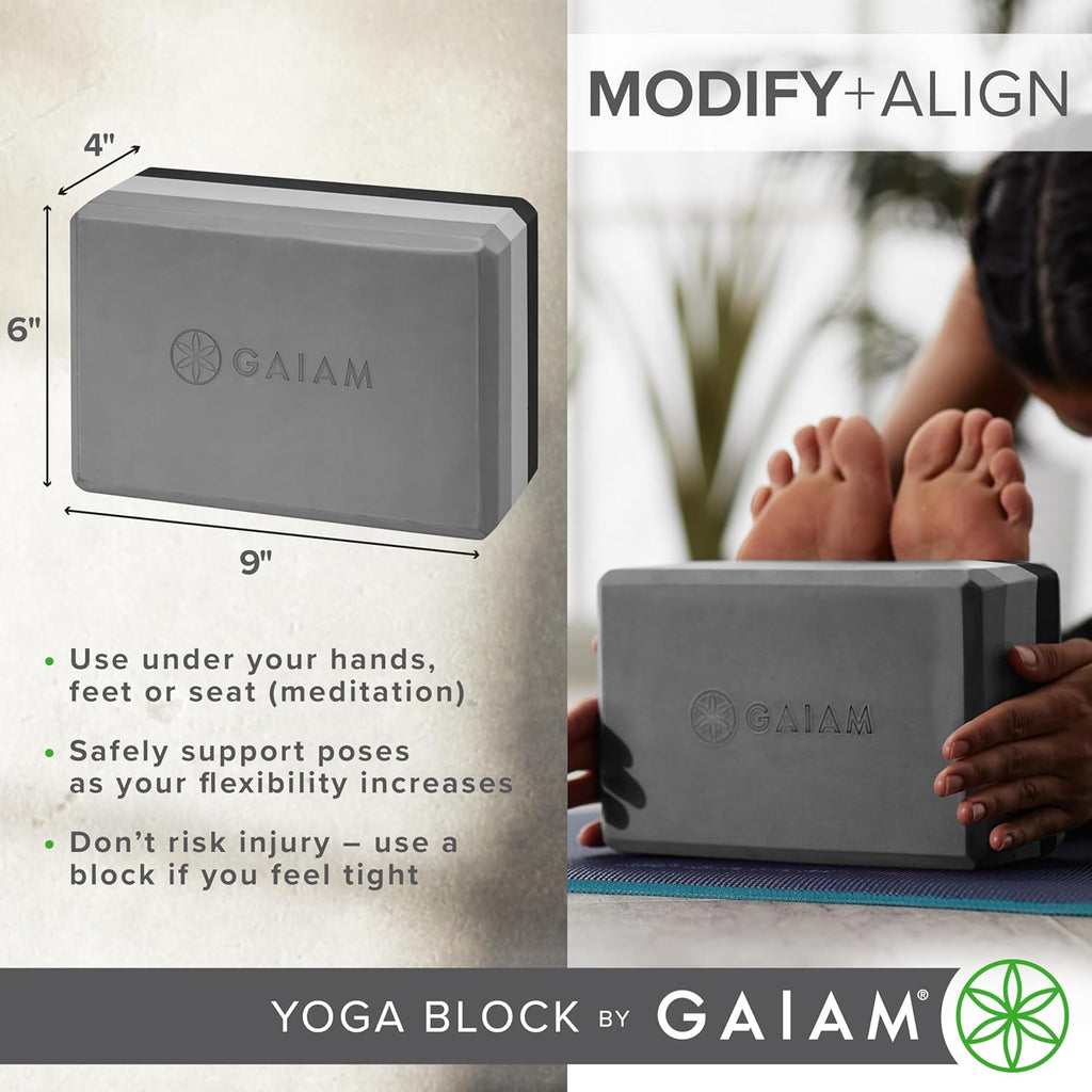 Gaiam Yoga Block - Supportive Latex-Free Eva Foam - Soft Non-Slip Surface with Beveled Edges for Yoga, Pilates, Meditation - Yoga Accessories for Stability, Balance, Deepen Stretches